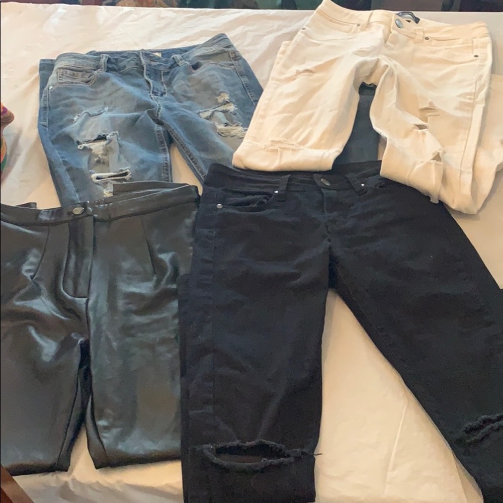 Lot of skinny jeans and leather-like tight pants